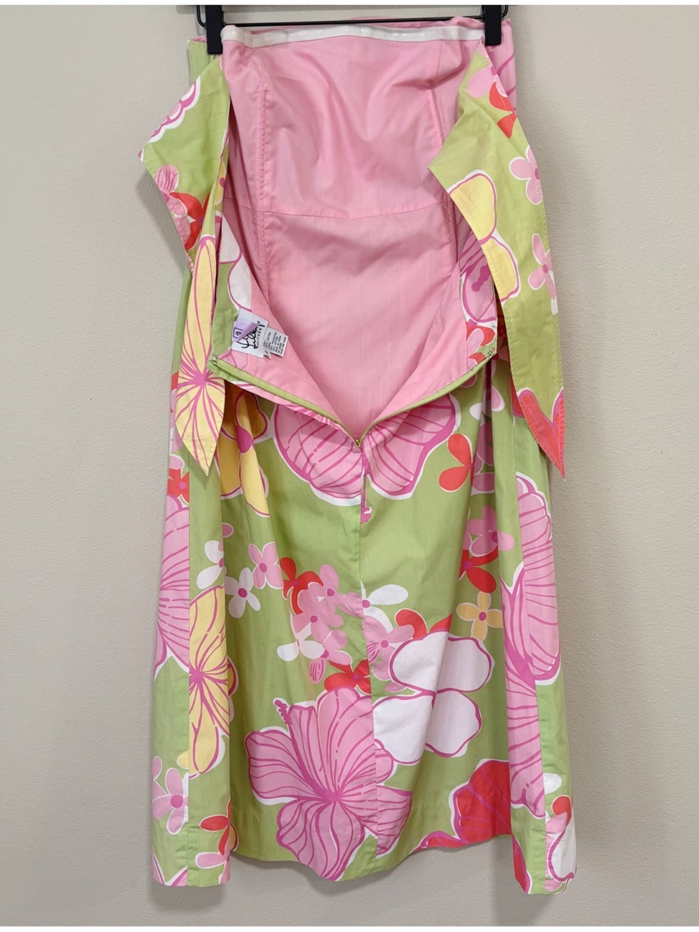 Vintage Lilly Pulitzer Size 12 Habiscus Floral Print Cotton Strapless Dress - Picture 3 of 10